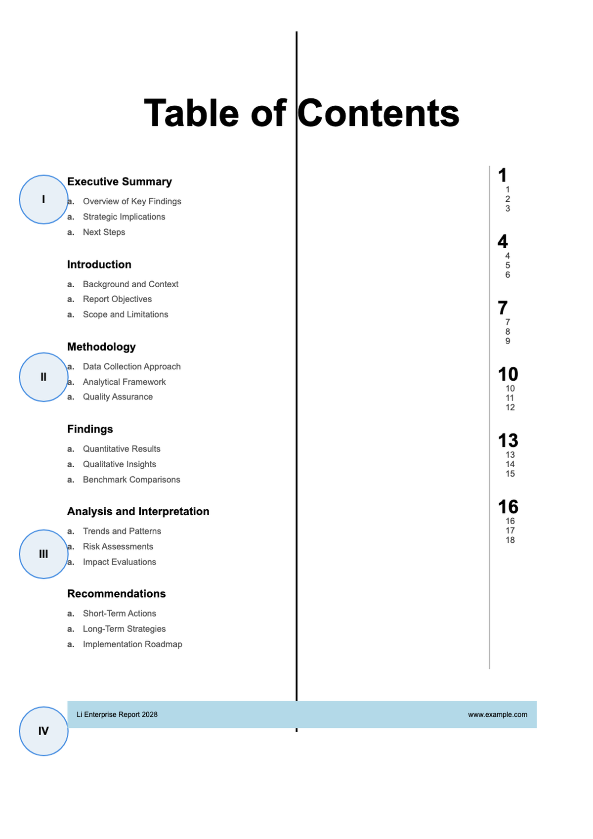 Professional enterprise report table of contents with page numbers and circular photo_variant_2
